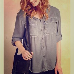 Anthropologie Charcoal Crepe Button Down XS